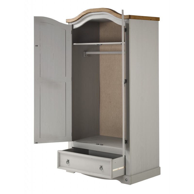 Corona Grey Wax 2 Door 1 Drawer Arch Top Robe